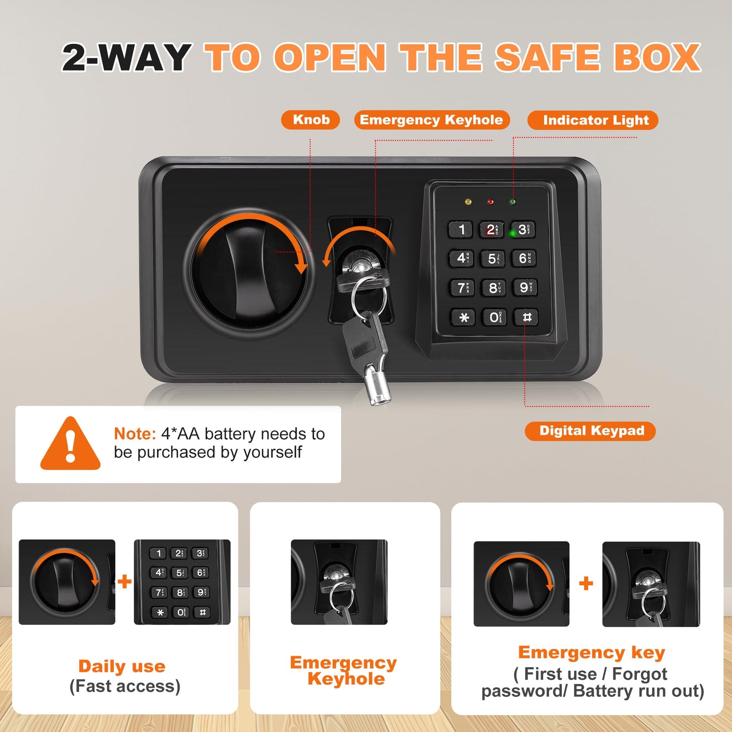 1.2 Cubic Black Safe Fireproof Waterproof for Home, Personal Fireproof Safe with Fireproof Document Bag, Removable Shelf & LED Light, Money Security Safe Box for Firearm Cash Jewelry Medicine