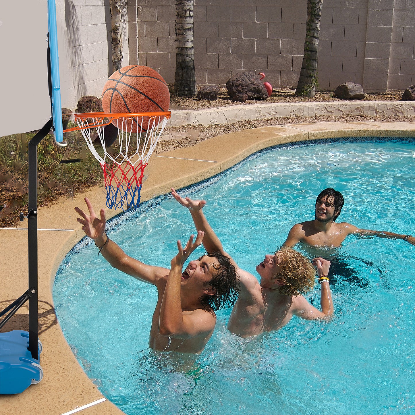 Sulives 3.8-4.5ft Adjustable Poolside Basketball Hoop,Portable Swimming Pool Basketball Stand with Removable Wheels for Kids/Adults in Outdoor/Indoor, with Premium PVC Backboard(Blue)