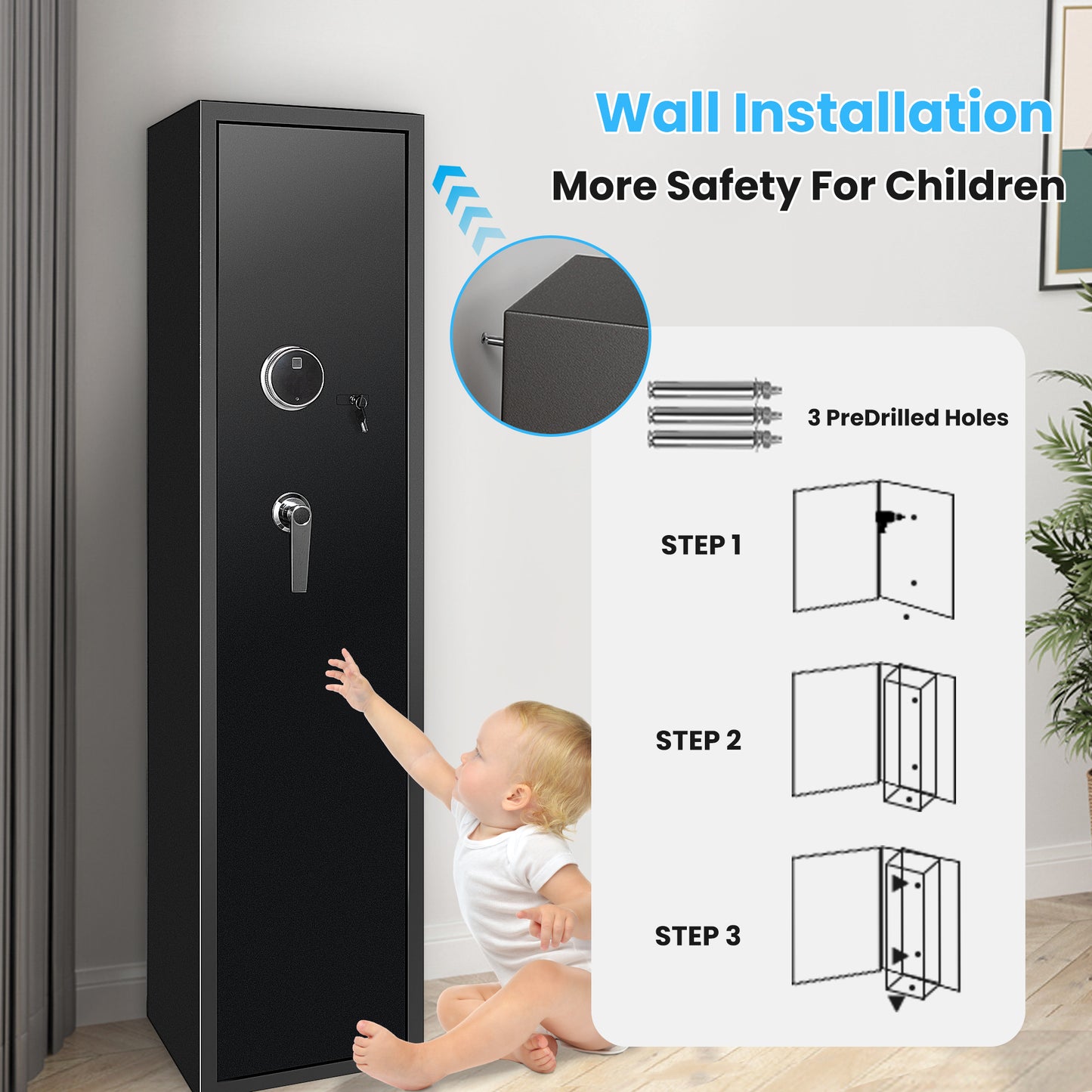 Sulives 5-7 Gun Safes for Rifle Shotgun and Pistols with Fingerprint Locking,Quick Access Gun Security Cabinet with Removable Shelf, Thickened Design Gun Safe with Pistol Pockets and Bullet Rack