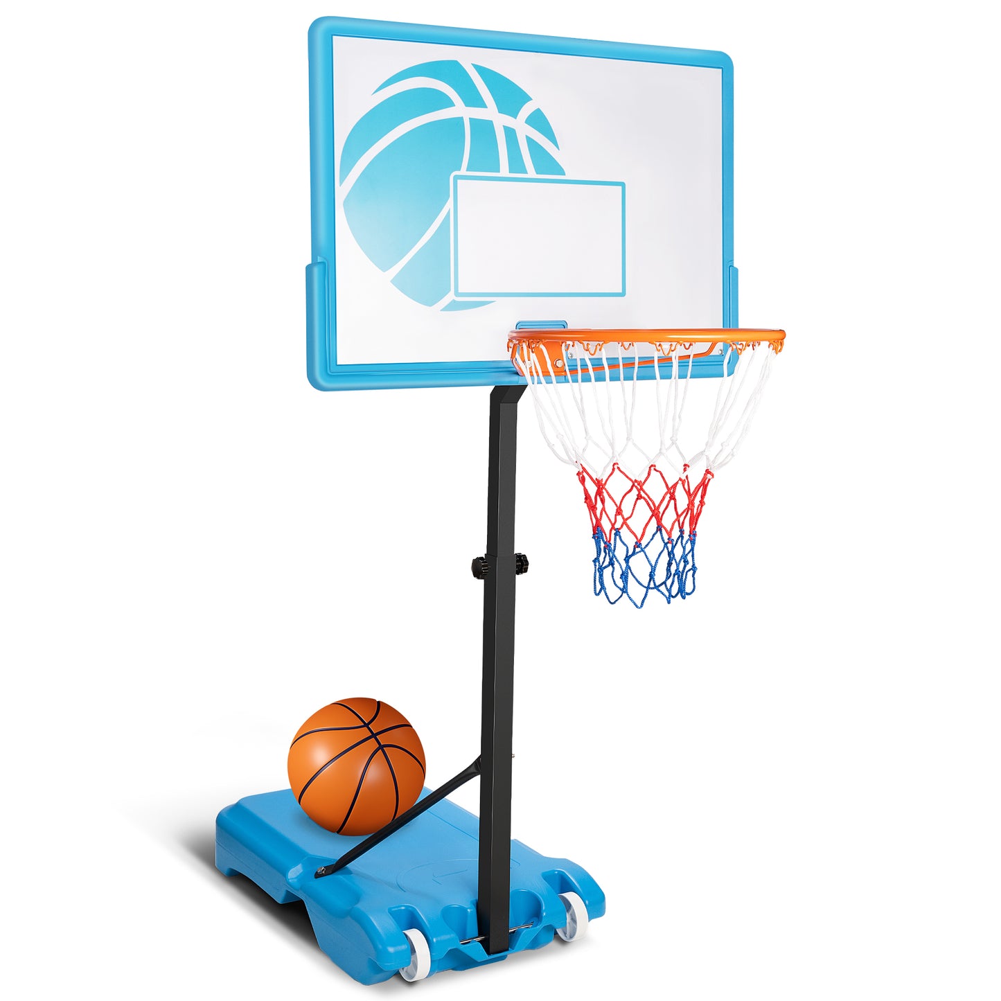 Sulives 3.8-4.5ft Adjustable Poolside Basketball Hoop,Portable Swimming Pool Basketball Stand with Removable Wheels for Kids/Adults in Outdoor/Indoor, with Premium PVC Backboard(Blue)
