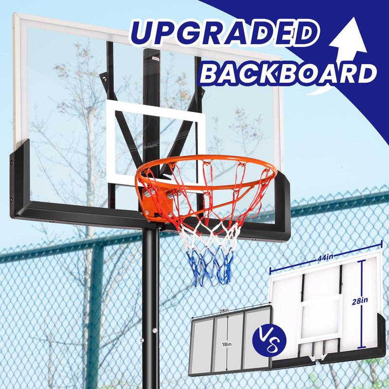 Portable Basketball Hoop with 44in Shatterproof Backboard, 4.4-10ft 12-Level Height Adjustable Basketball Hoops Stand System for Kids/Adults in Outdoor/Indoor, with Premium PC Backboard