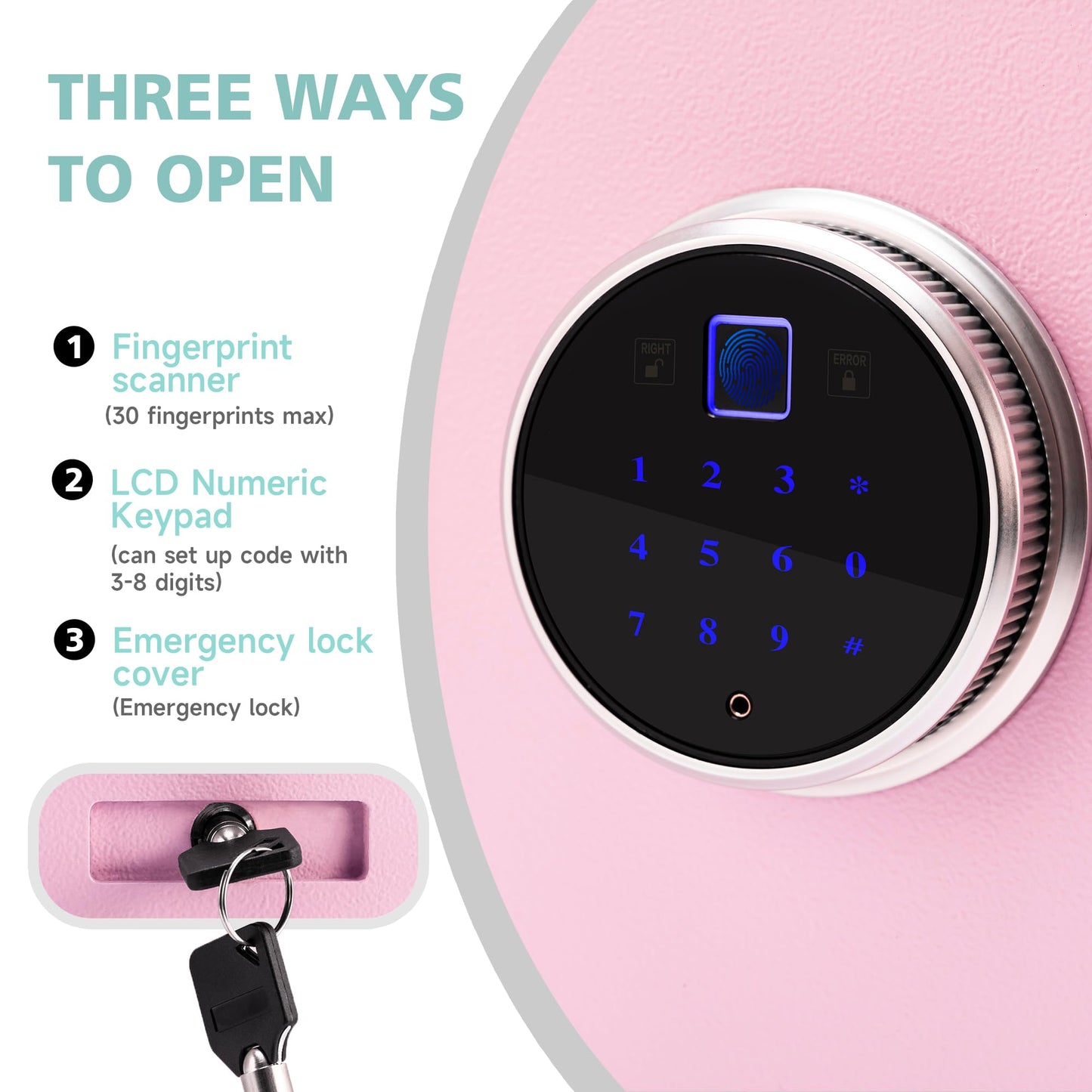Pink Safe Box with Biometric Fingerprint Touch Screen and Digital Virtual Password, 1.2 Cu ft Home Safe with Fireproof Document Bag for Home Closet Office Hotel Business