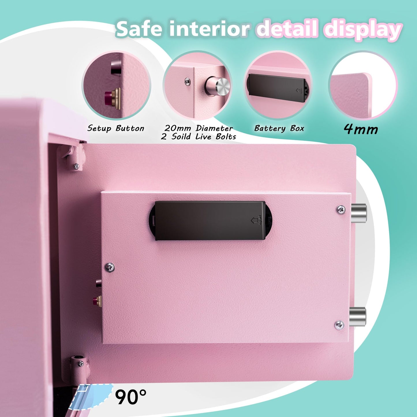 Pink Safe Box with Biometric Fingerprint Touch Screen and Digital Virtual Password, 1.2 Cu ft Home Safe with Fireproof Document Bag for Home Closet Office Hotel Business