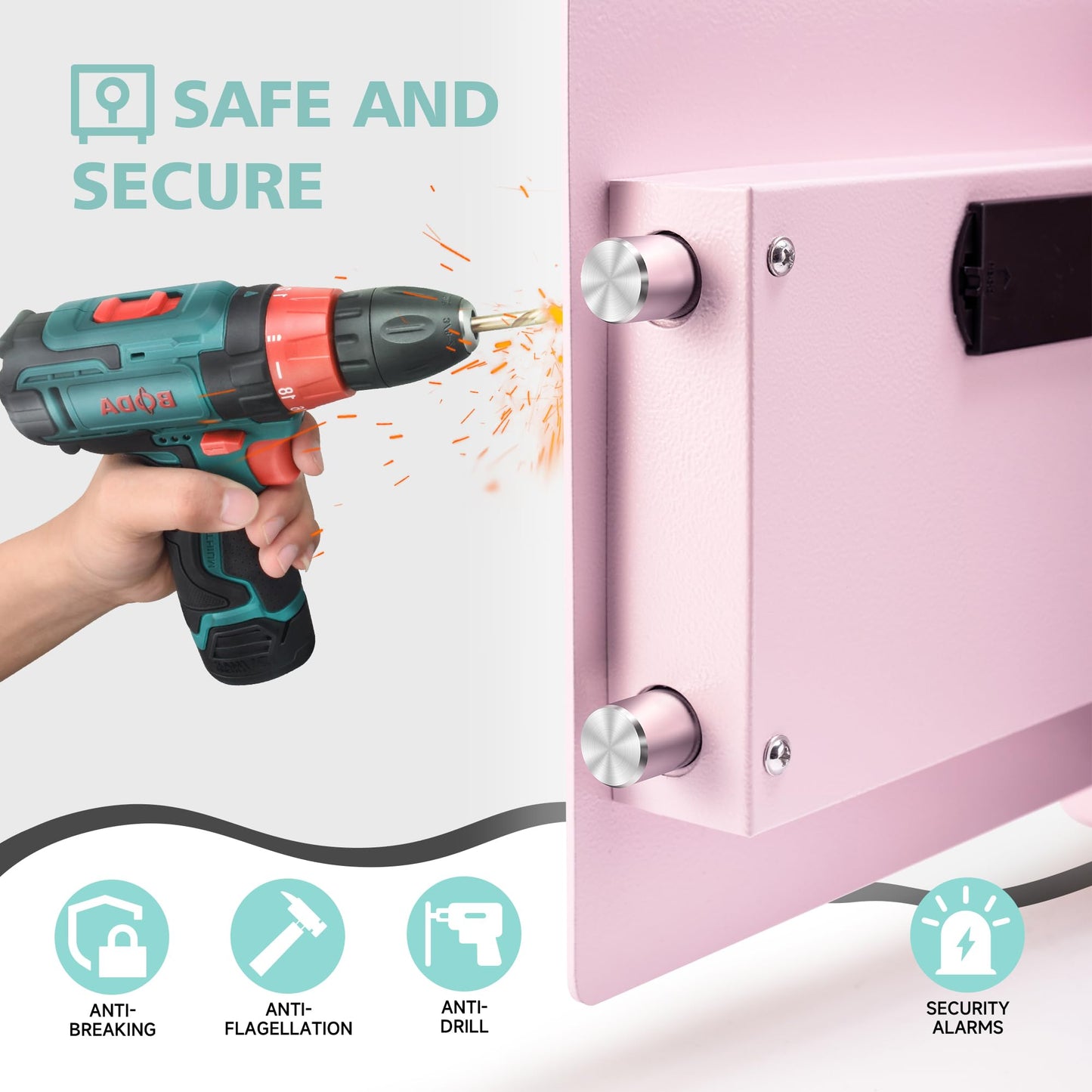 Pink Safe Box with Biometric Fingerprint Touch Screen and Digital Virtual Password, 1.2 Cu ft Home Safe with Fireproof Document Bag for Home Closet Office Hotel Business
