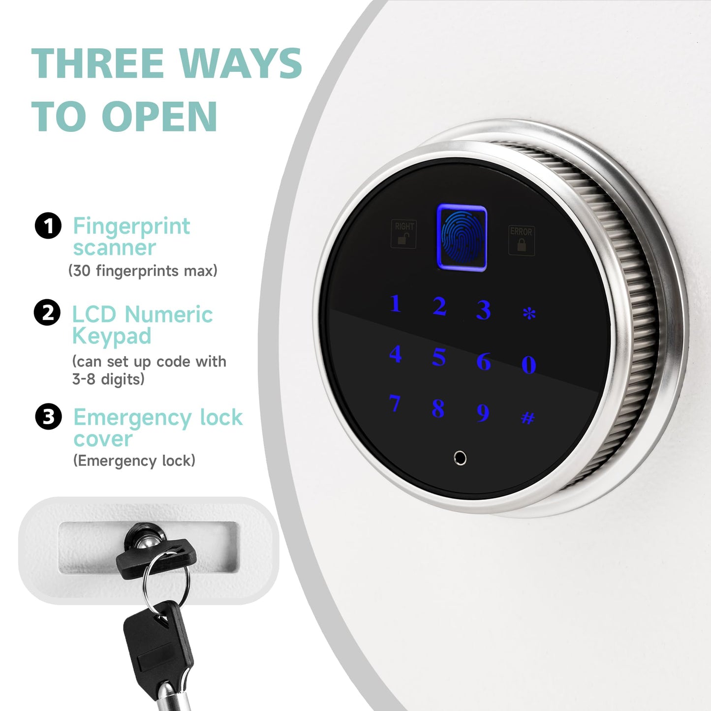 White Safe Box with Biometric Fingerprint Touch Screen and Digital Virtual Password, 1.2 Cu ft Home Safe with Fireproof Document Bag