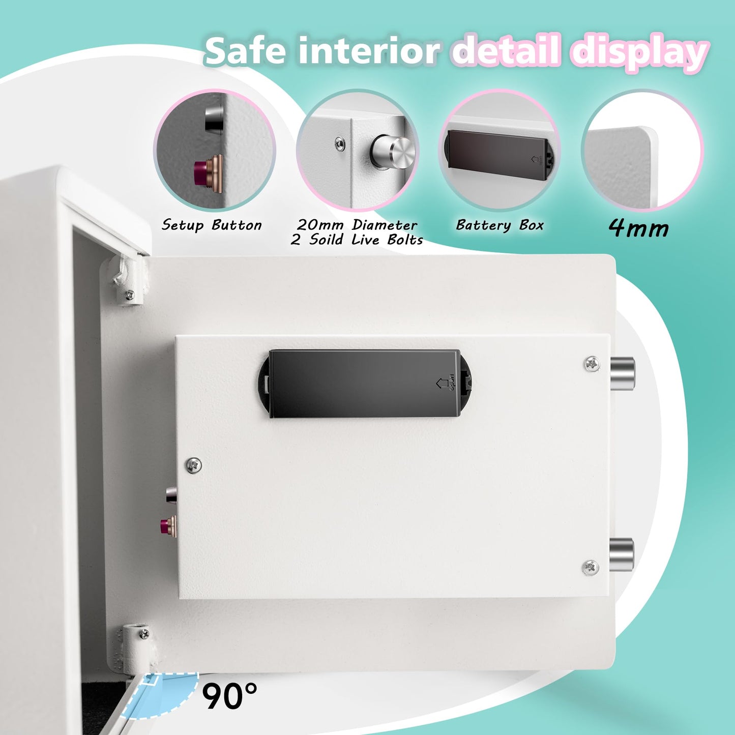 White Safe Box with Biometric Fingerprint Touch Screen and Digital Virtual Password, 1.2 Cu ft Home Safe with Fireproof Document Bag