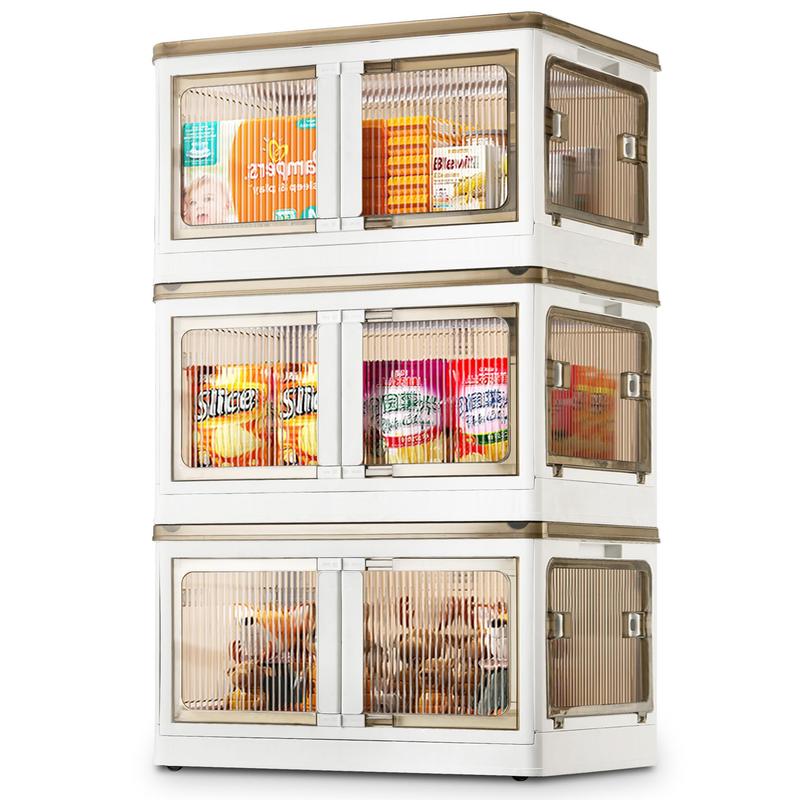 3 Pack Storage Bins Collapsible, 12 Gal Clear Plastic Closet Organizers, Storage box with Lids, Large Size Stackable Cube Storage Containers With Wheels for Clothes Bedroom Blankets Toys /Multicolor