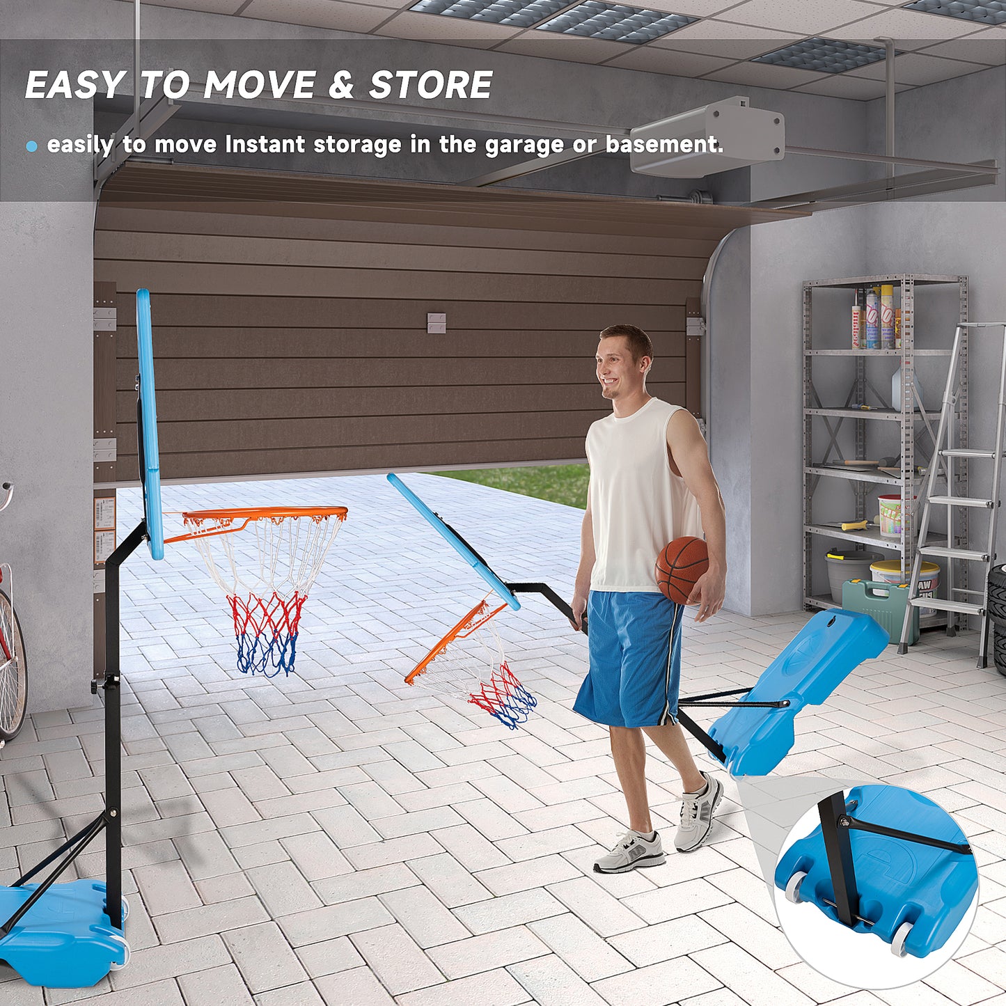 Sulives 3.8-4.5ft Adjustable Poolside Basketball Hoop,Portable Swimming Pool Basketball Stand with Removable Wheels for Kids/Adults in Outdoor/Indoor, with Premium PVC Backboard(Blue)