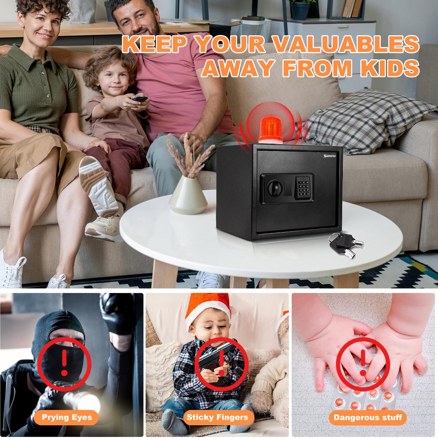1.2 Cubic Black Safe Fireproof Waterproof for Home, Personal Fireproof Safe with Fireproof Document Bag, Removable Shelf & LED Light, Money Security Safe Box for Firearm Cash Jewelry Medicine