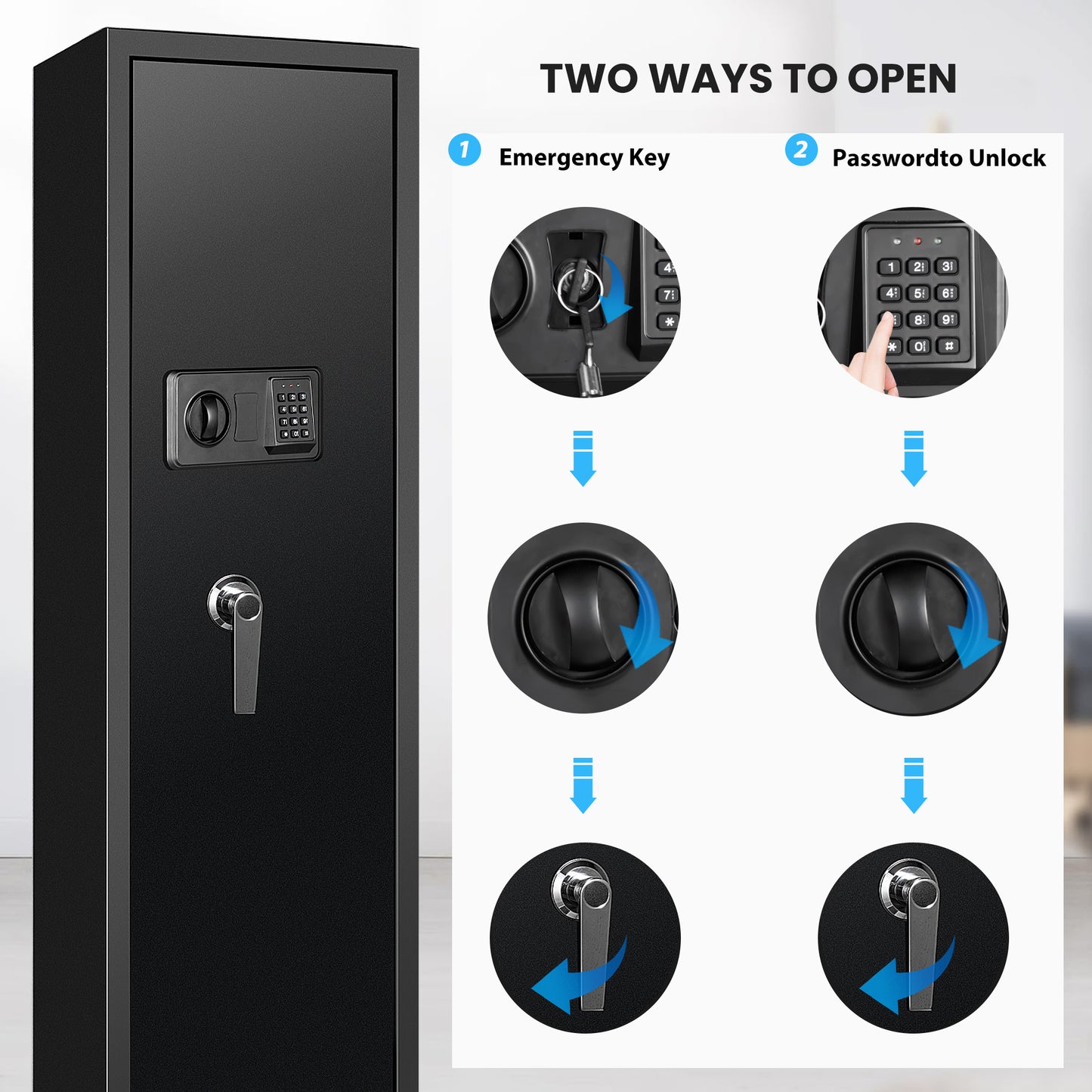 Sulives 5-7 Gun Safes for Rifle Shotgun and Pistols with Password Locking,Quick Access Gun Security Cabinet with Removable Shelf, Thickened Design Gun Safe with Pistol Pockets and Bullet Rack