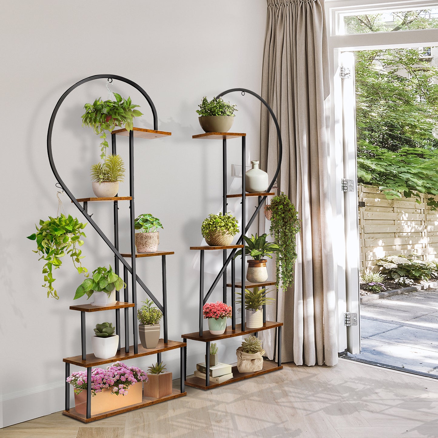 SULIVES Heart Shape Indoor Plant Shelf Stand - Tall 6 Tier Metal Stand for Plants, Large Holder Display Shelf