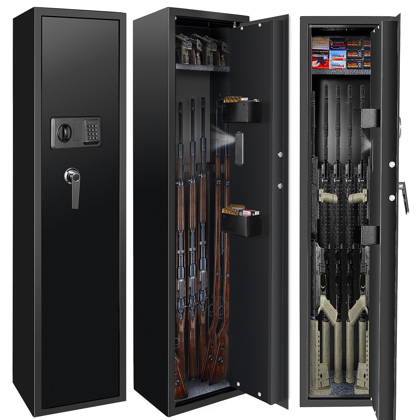 Sulives 5-7 Gun Safes for Rifle Shotgun and Pistols with Password Locking,Quick Access Gun Security Cabinet with Removable Shelf, Thickened Design Gun Safe with Pistol Pockets and Bullet Rack