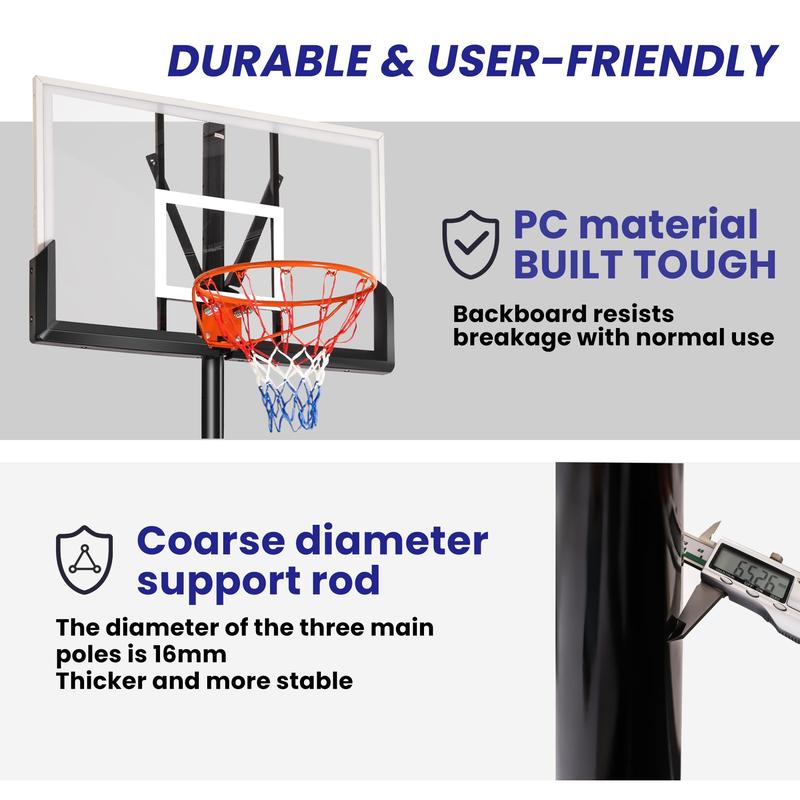 Portable Basketball Hoop with 44in Shatterproof Backboard, 4.4-10ft 12-Level Height Adjustable Basketball Hoops Stand System for Kids/Adults in Outdoor/Indoor, with Premium PC Backboard