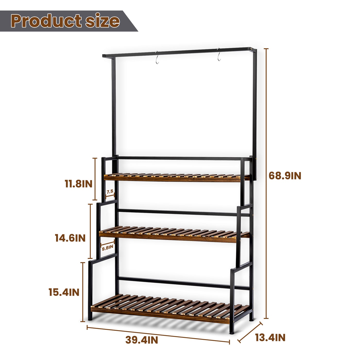 SULIVES Indoor Plant Shelf Stand - Long 3 Tiered Metal Stand for Plants, Large Holder Display Shelf for Living Room, Patio, Balcony