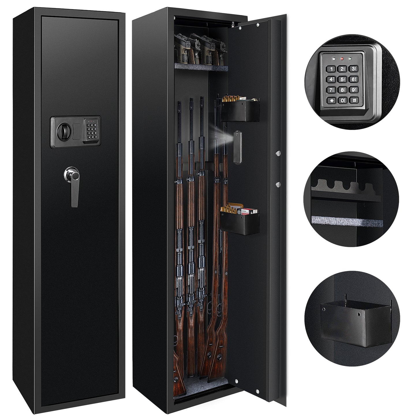 Sulives 5-7 Gun Safes for Rifle Shotgun and Pistols with Password Locking,Quick Access Gun Security Cabinet with Removable Shelf, Thickened Design Gun Safe with Pistol Pockets and Bullet Rack