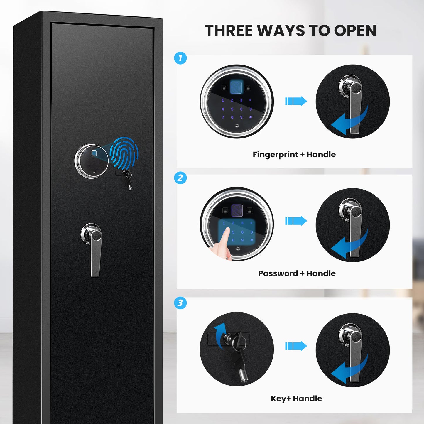 Sulives 5-7 Gun Safes for Rifle Shotgun and Pistols with Fingerprint Locking,Quick Access Gun Security Cabinet with Removable Shelf, Thickened Design Gun Safe with Pistol Pockets and Bullet Rack
