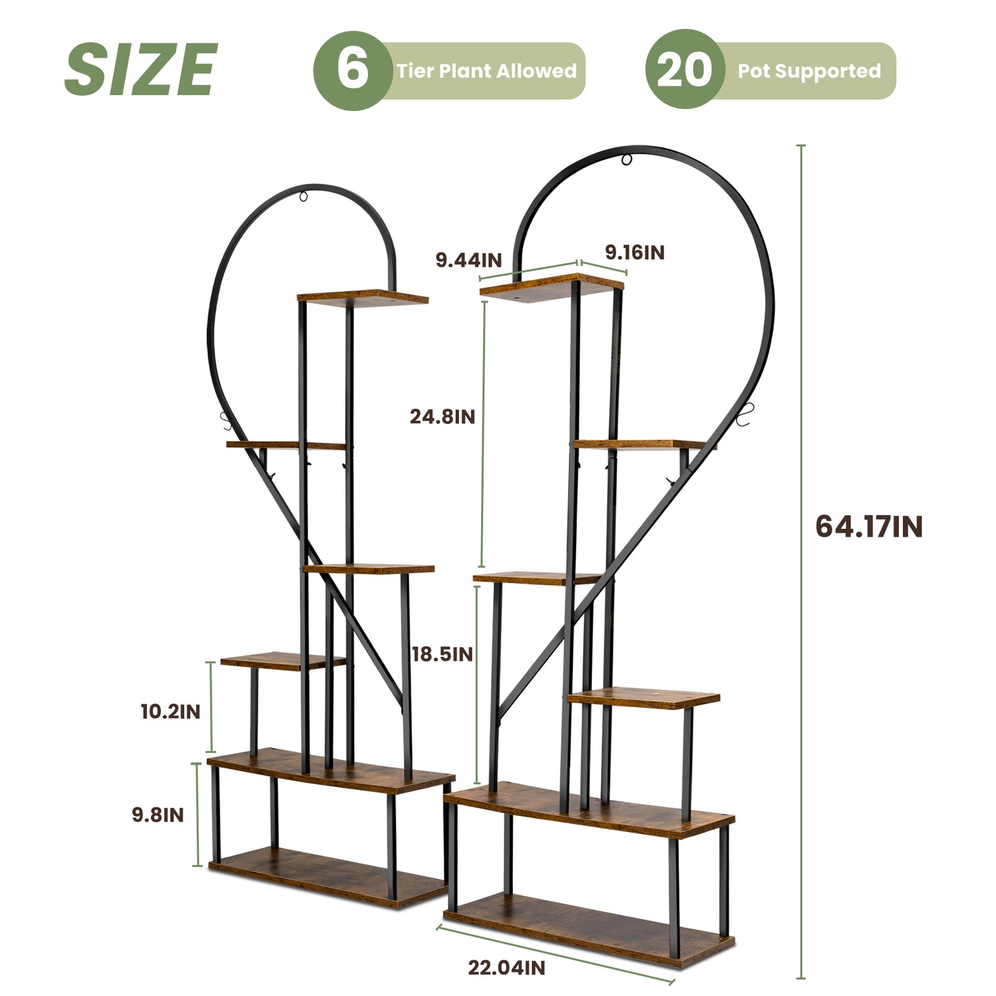 SULIVES Heart Shape Indoor Plant Shelf Stand - Tall 6 Tier Metal Stand for Plants, Large Holder Display Shelf