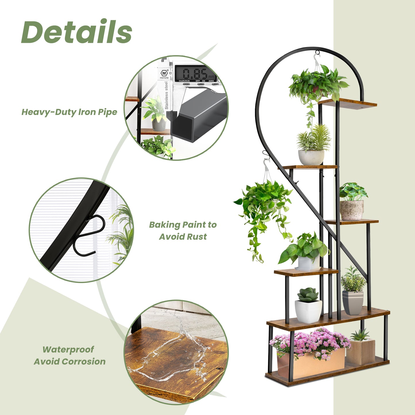 SULIVES Heart Shape Indoor Plant Shelf Stand - Tall 6 Tier Metal Stand for Plants, Large Holder Display Shelf