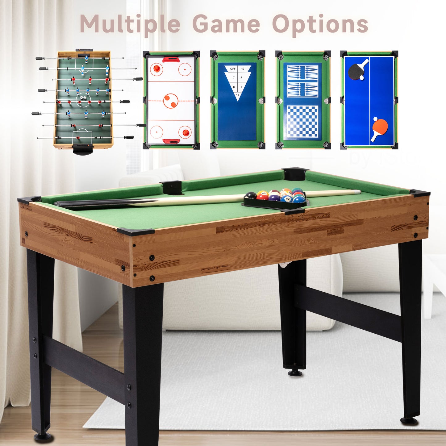 13-in-1 Combo Game Table Set for Home with Football, Air Hockey, Billiards, Ping Pong, Shuffleboard, Chess, Checkers, Bowling, Backgammon, Horseshoe Cast Puzzle, Dominoes, Ring toss, Cards