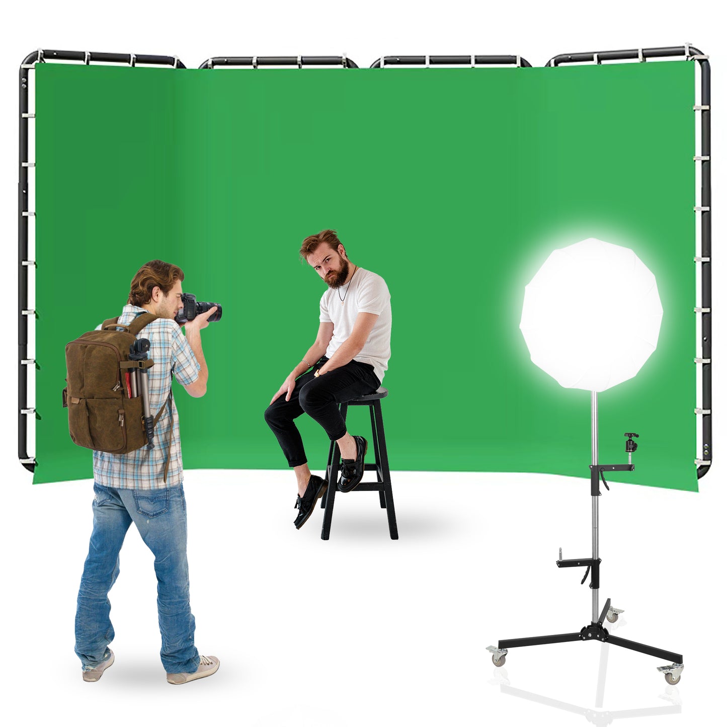 7.87ft x 13.12ft  Large Green Collapsible Backdrop with Heavy Duty Backdrop Stand