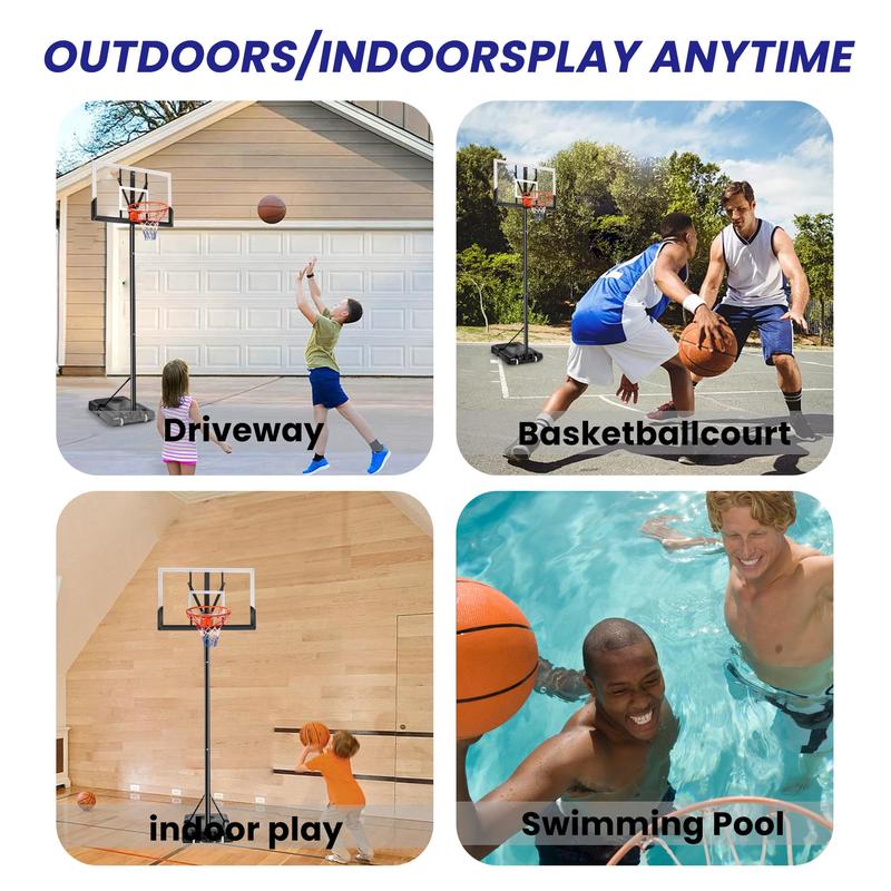 Portable Basketball Hoop with 44in Shatterproof Backboard, 4.4-10ft 12-Level Height Adjustable Basketball Hoops Stand System for Kids/Adults in Outdoor/Indoor, with Premium PC Backboard