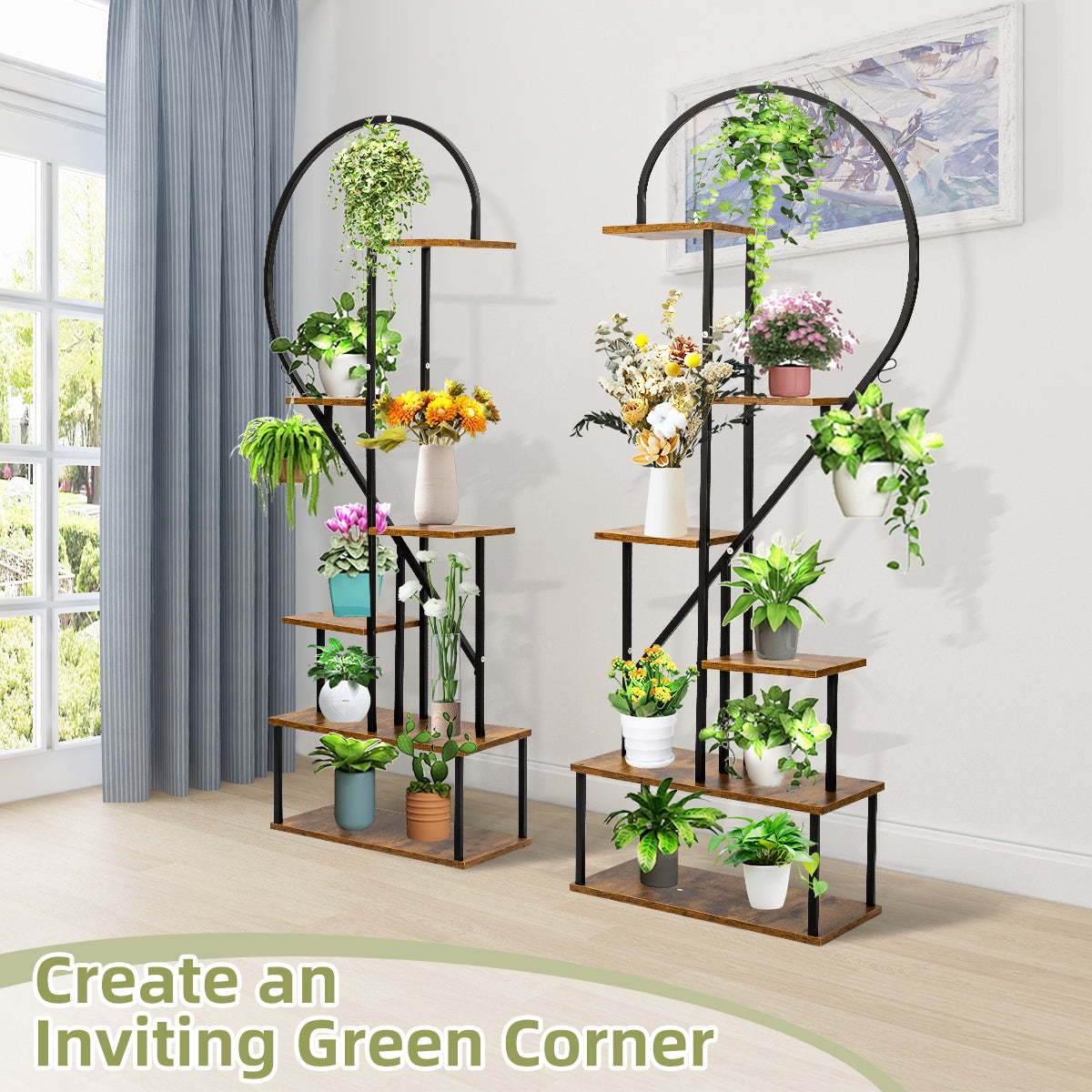 SULIVES Heart Shape Indoor Plant Shelf Stand - Tall 6 Tier Metal Stand for Plants, Large Holder Display Shelf