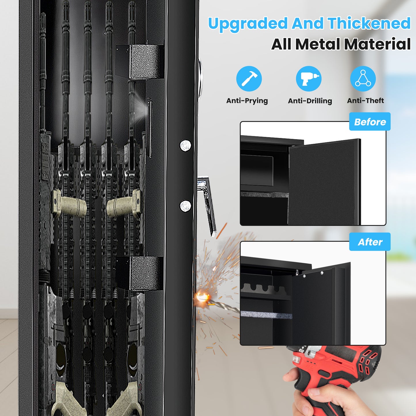 Sulives 5-7 Gun Safes for Rifle Shotgun and Pistols with Fingerprint Locking,Quick Access Gun Security Cabinet with Removable Shelf, Thickened Design Gun Safe with Pistol Pockets and Bullet Rack