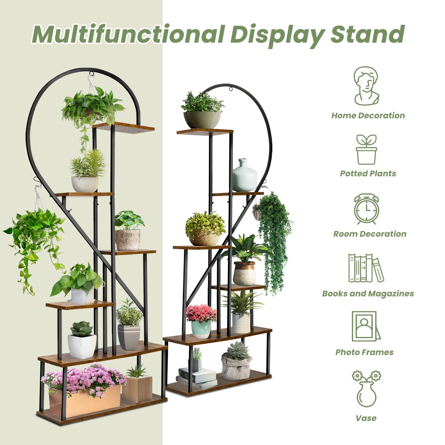 SULIVES Heart Shape Indoor Plant Shelf Stand - Tall 6 Tier Metal Stand for Plants, Large Holder Display Shelf