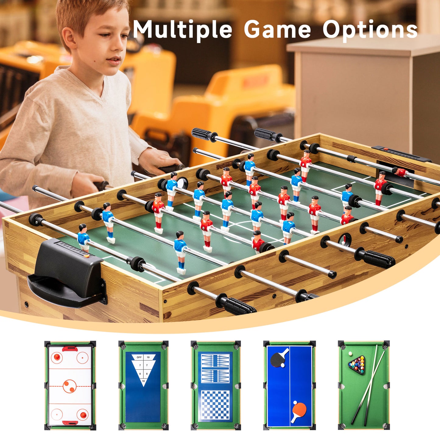 13-in-1 Combo Game Table Set for Home with Football, Air Hockey, Billiards, Ping Pong, Shuffleboard, Chess, Checkers, Bowling, Backgammon, Horseshoe Cast Puzzle, Dominoes, Ring toss, Cards