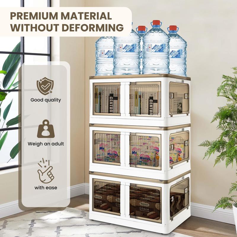 3 Pack Storage Bins Collapsible, 12 Gal Clear Plastic Closet Organizers, Storage box with Lids, Large Size Stackable Cube Storage Containers With Wheels for Clothes Bedroom Blankets Toys /Multicolor