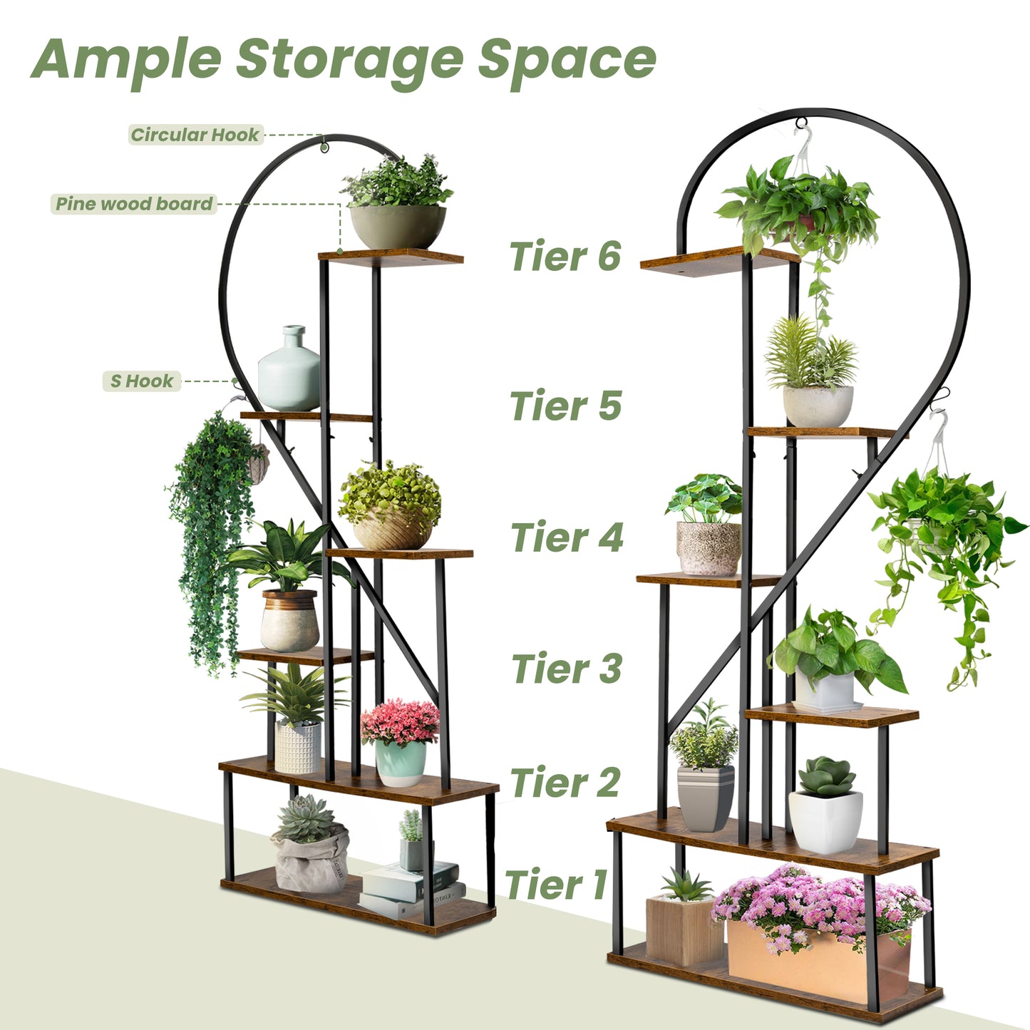 SULIVES Heart Shape Indoor Plant Shelf Stand - Tall 6 Tier Metal Stand for Plants, Large Holder Display Shelf