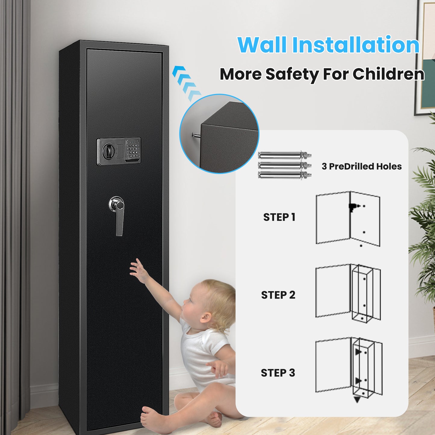 Sulives 5-7 Gun Safes for Rifle Shotgun and Pistols with Password Locking,Quick Access Gun Security Cabinet with Removable Shelf, Thickened Design Gun Safe with Pistol Pockets and Bullet Rack