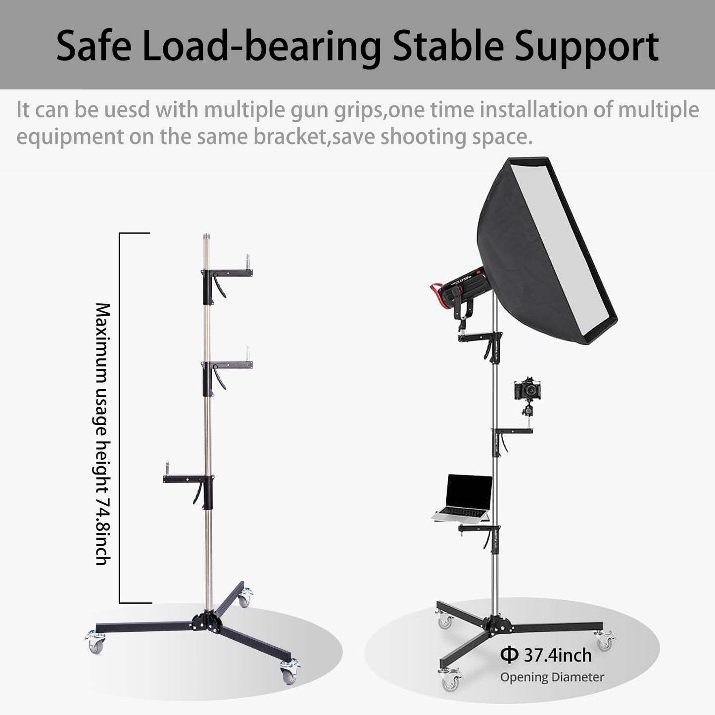 Light Stand Photography Heavy Duty Stand with Wheel Casters, Stainless Steel Tripod C Stand for Reflector, Umbrella, Softbox and Monolight