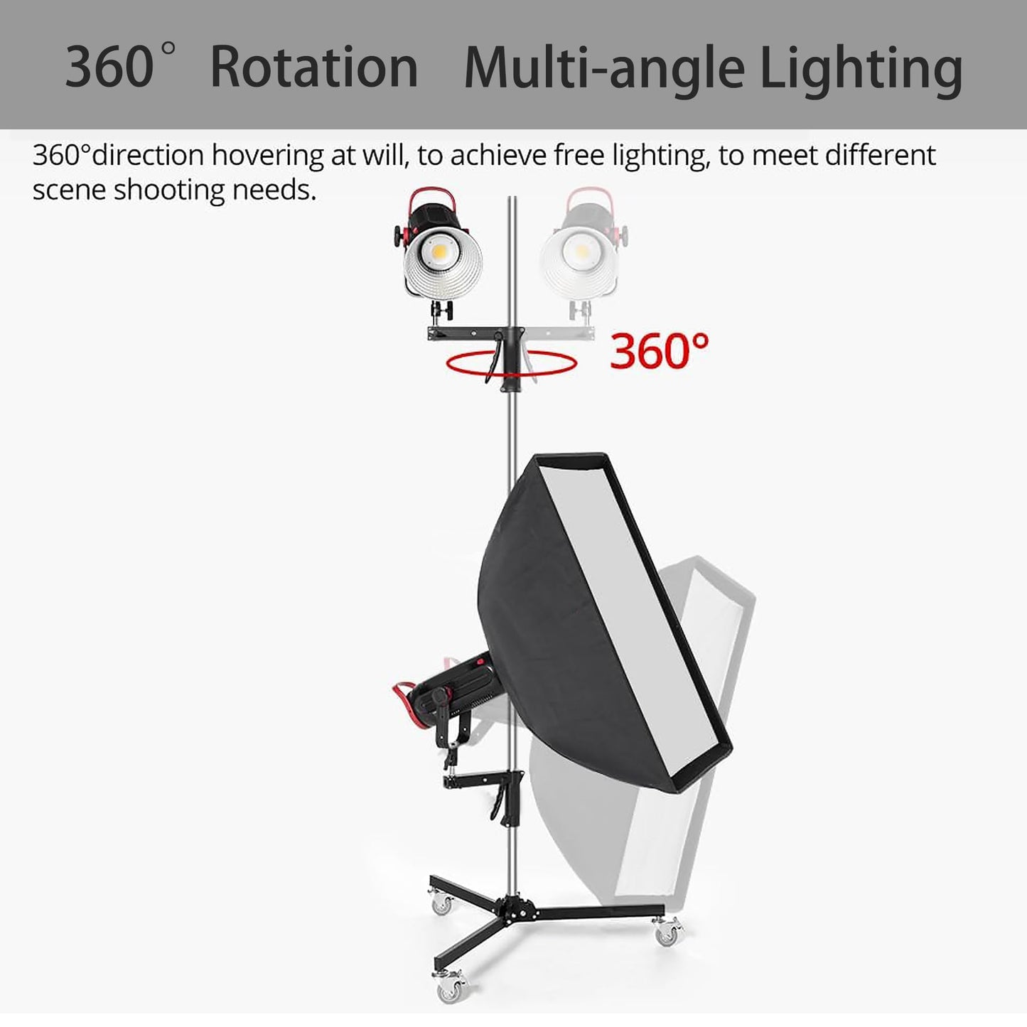 Light Stand Photography Heavy Duty Stand with Wheel Casters, Stainless Steel Tripod C Stand for Reflector, Umbrella, Softbox and Monolight