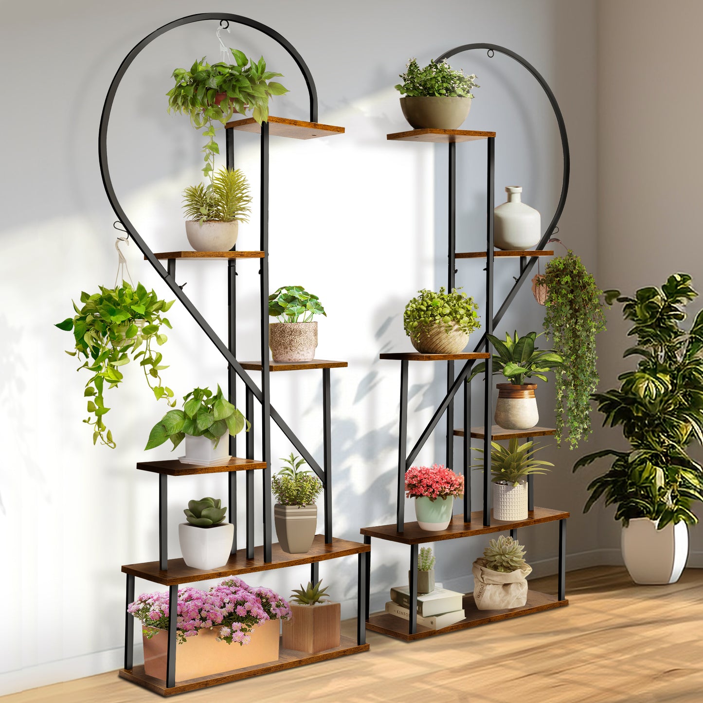 SULIVES Heart Shape Indoor Plant Shelf Stand - Tall 6 Tier Metal Stand for Plants, Large Holder Display Shelf