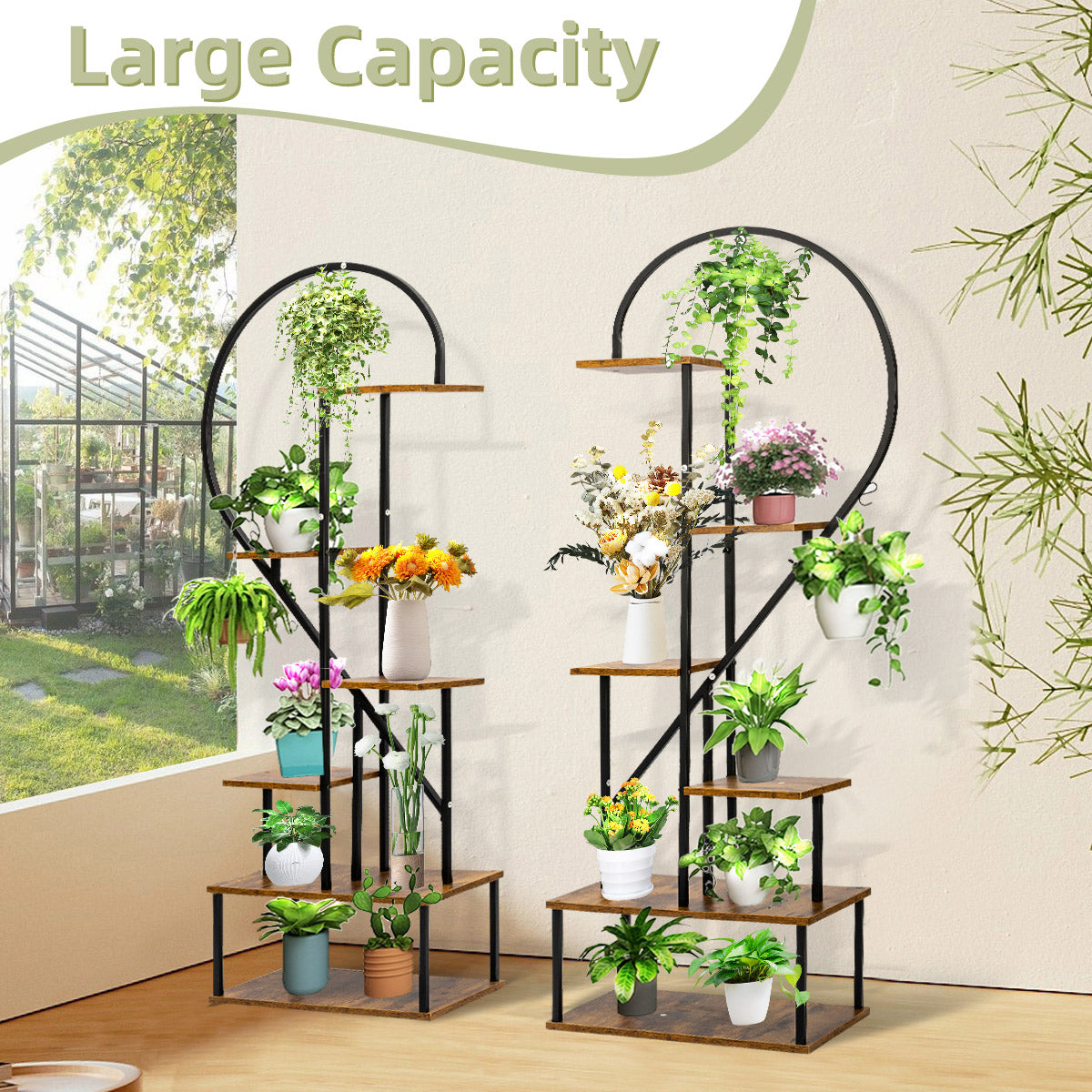 SULIVES Heart Shape Indoor Plant Shelf Stand - Tall 6 Tier Metal Stand for Plants, Large Holder Display Shelf