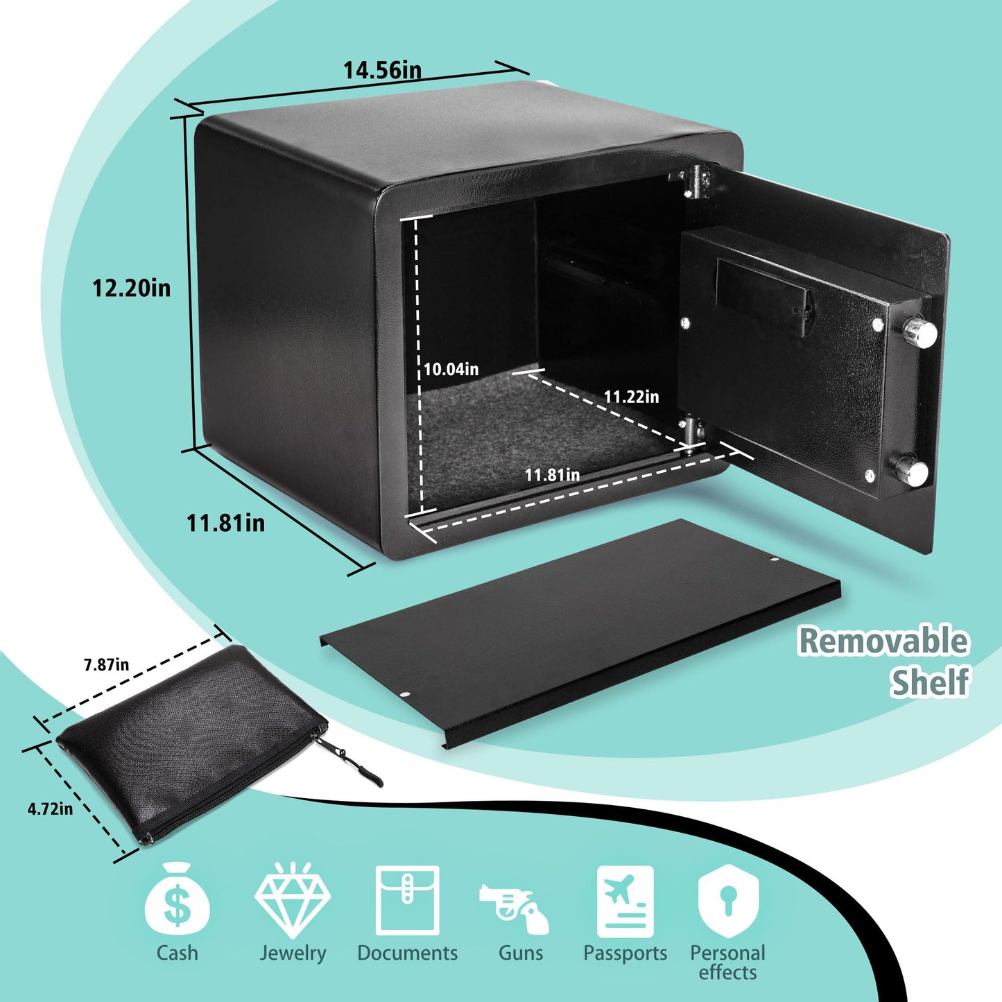 Safe Box with Biometric Fingerprint Touch Screen and Digital Virtual Password, 1.2 Cu ft Home Safe with Fireproof Document Bag for Home Closet Office Hotel Business