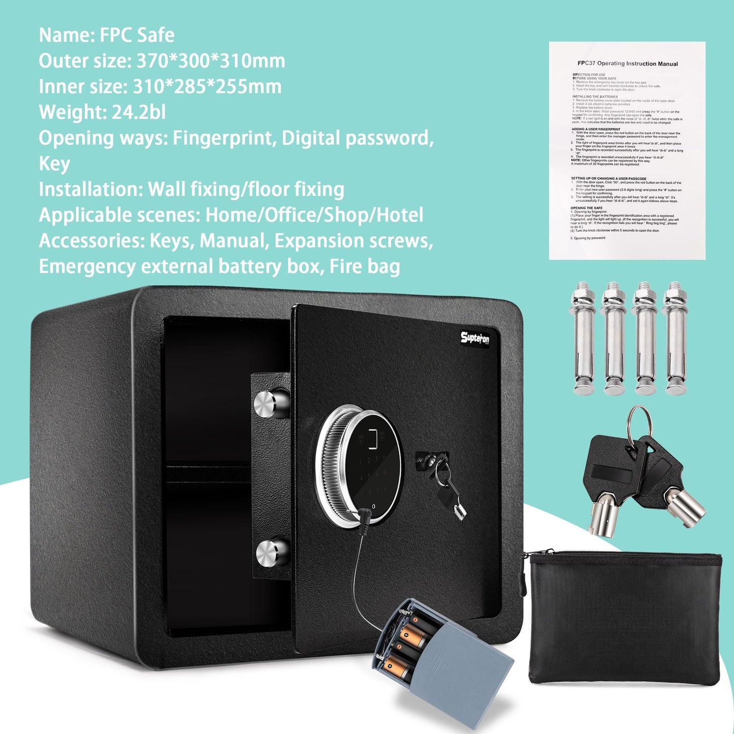Safe Box with Biometric Fingerprint Touch Screen and Digital Virtual Password, 1.2 Cu ft Home Safe with Fireproof Document Bag for Home Closet Office Hotel Business