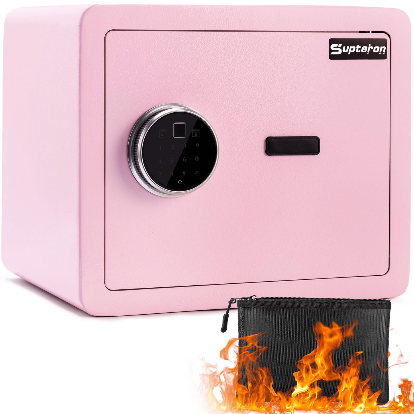 Pink Safe Box with Biometric Fingerprint Touch Screen and Digital Virtual Password, 1.2 Cu ft Home Safe with Fireproof Document Bag for Home Closet Office Hotel Business