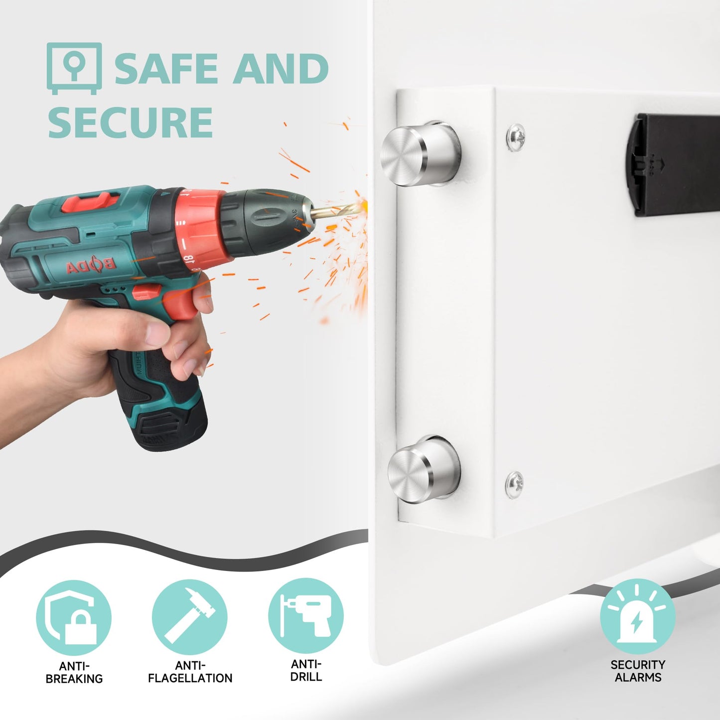 White Safe Box with Biometric Fingerprint Touch Screen and Digital Virtual Password, 1.2 Cu ft Home Safe with Fireproof Document Bag
