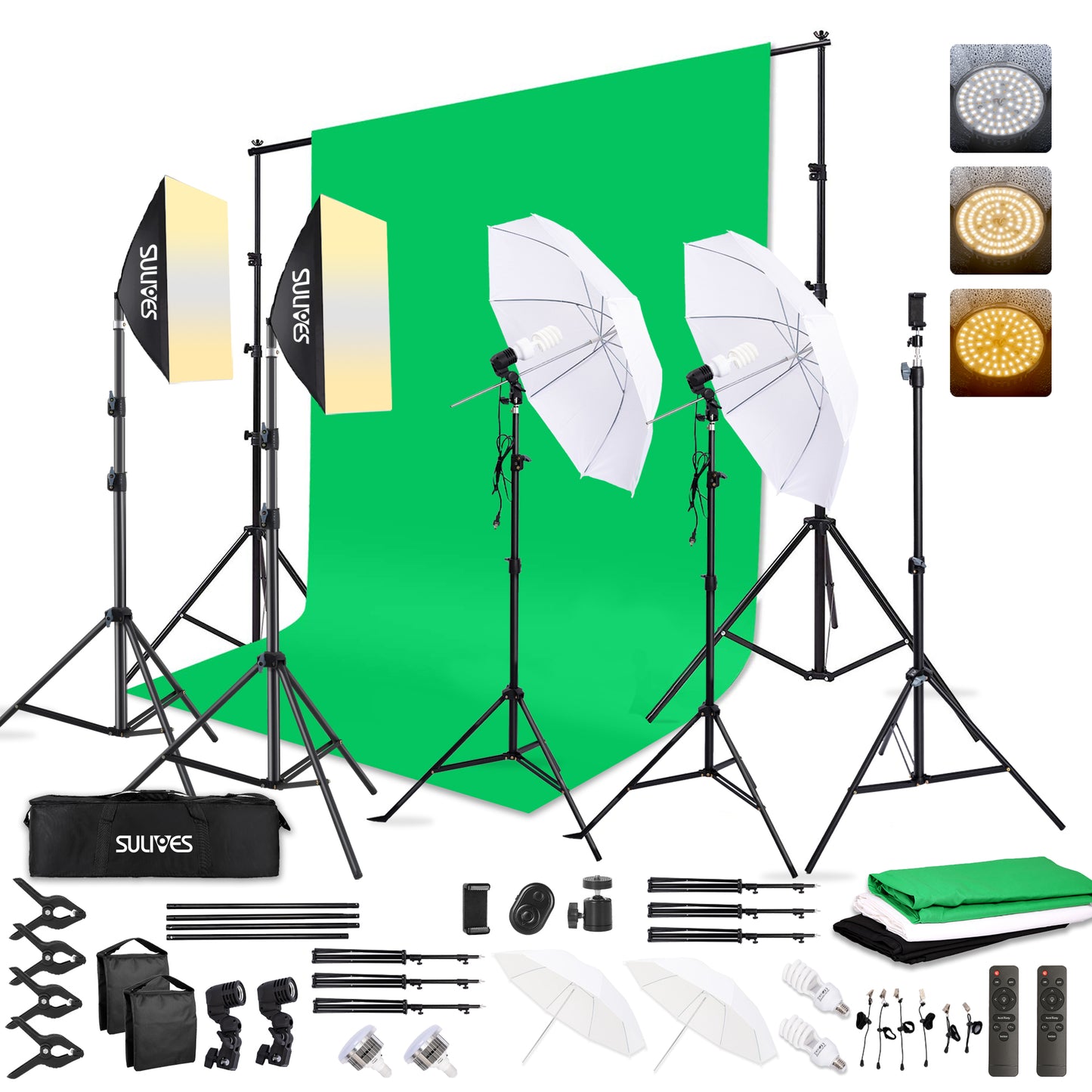 Photography Lighting Softboxes Kit with 8.5x10ft Backdrop Stands,5 Tripod Stands Lighting Soft Box with 3 ColorBackground Screen