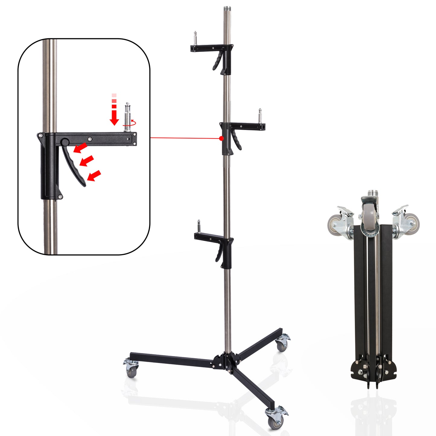 Light Stand Photography Heavy Duty Stand with Wheel Casters, Stainless Steel Tripod C Stand for Reflector, Umbrella, Softbox and Monolight