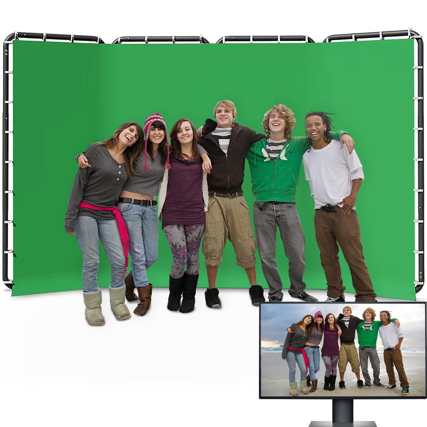 7.87ft x 13.12ft  Large Green Collapsible Backdrop with Heavy Duty Backdrop Stand