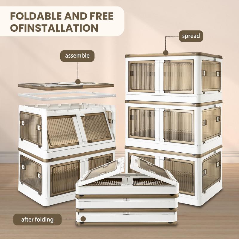 3 Pack Storage Bins Collapsible, 12 Gal Clear Plastic Closet Organizers, Storage box with Lids, Large Size Stackable Cube Storage Containers With Wheels for Clothes Bedroom Blankets Toys /Multicolor